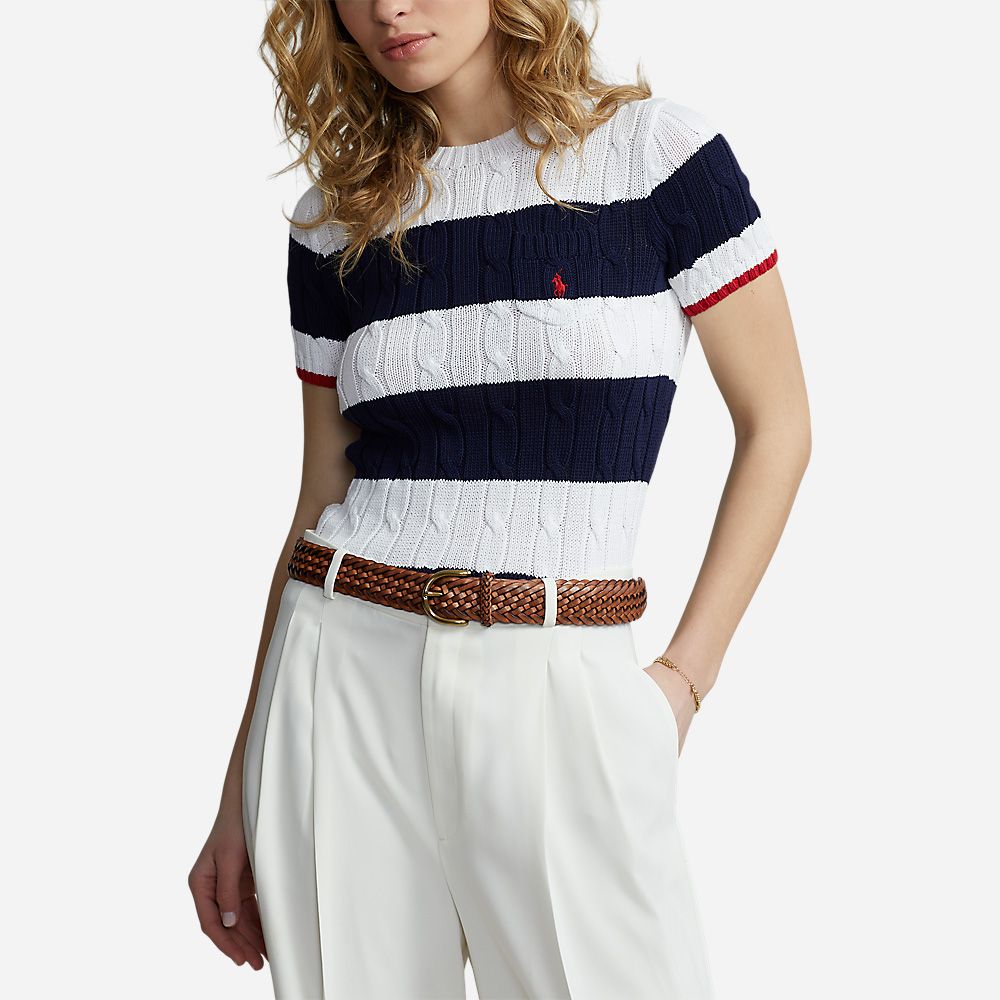 Stripe Pkt T-Short Sleeve-Pullover White/Hunter Navy