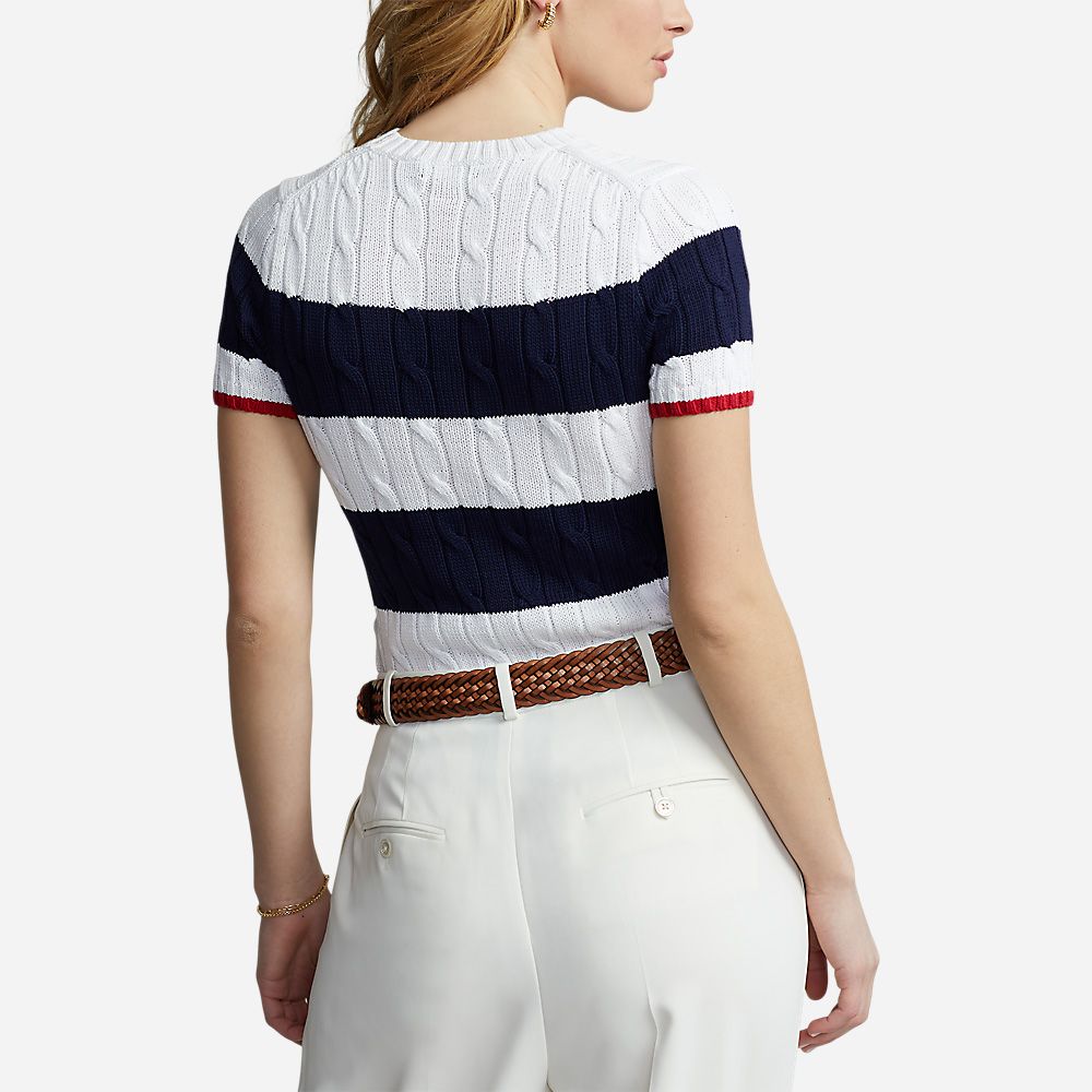 Stripe Pkt T-Short Sleeve-Pullover White/Hunter Navy