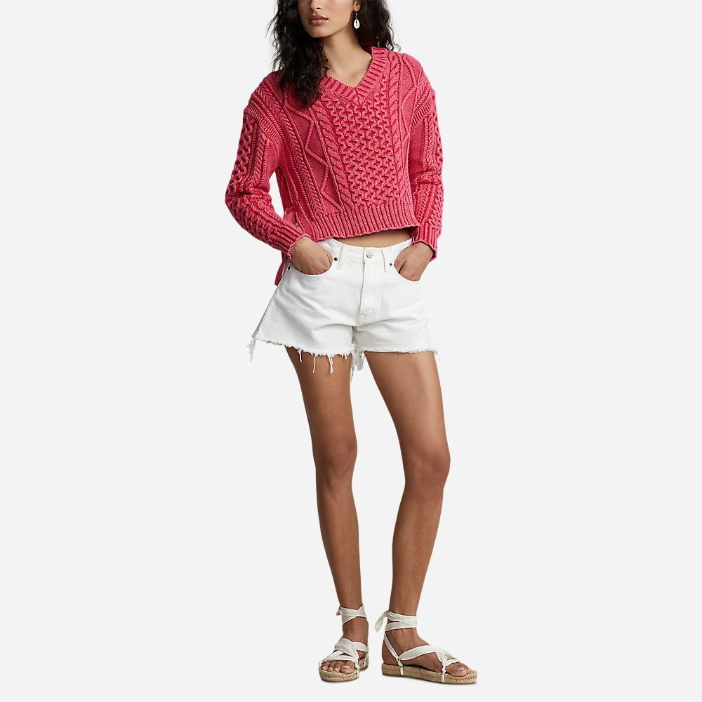 Aran Vn Po-Long Sleeve-Pullover Washed Hot Pink