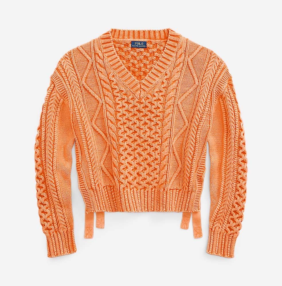 Aran Vn Po-Long Sleeve-Pullover Washed May Orange