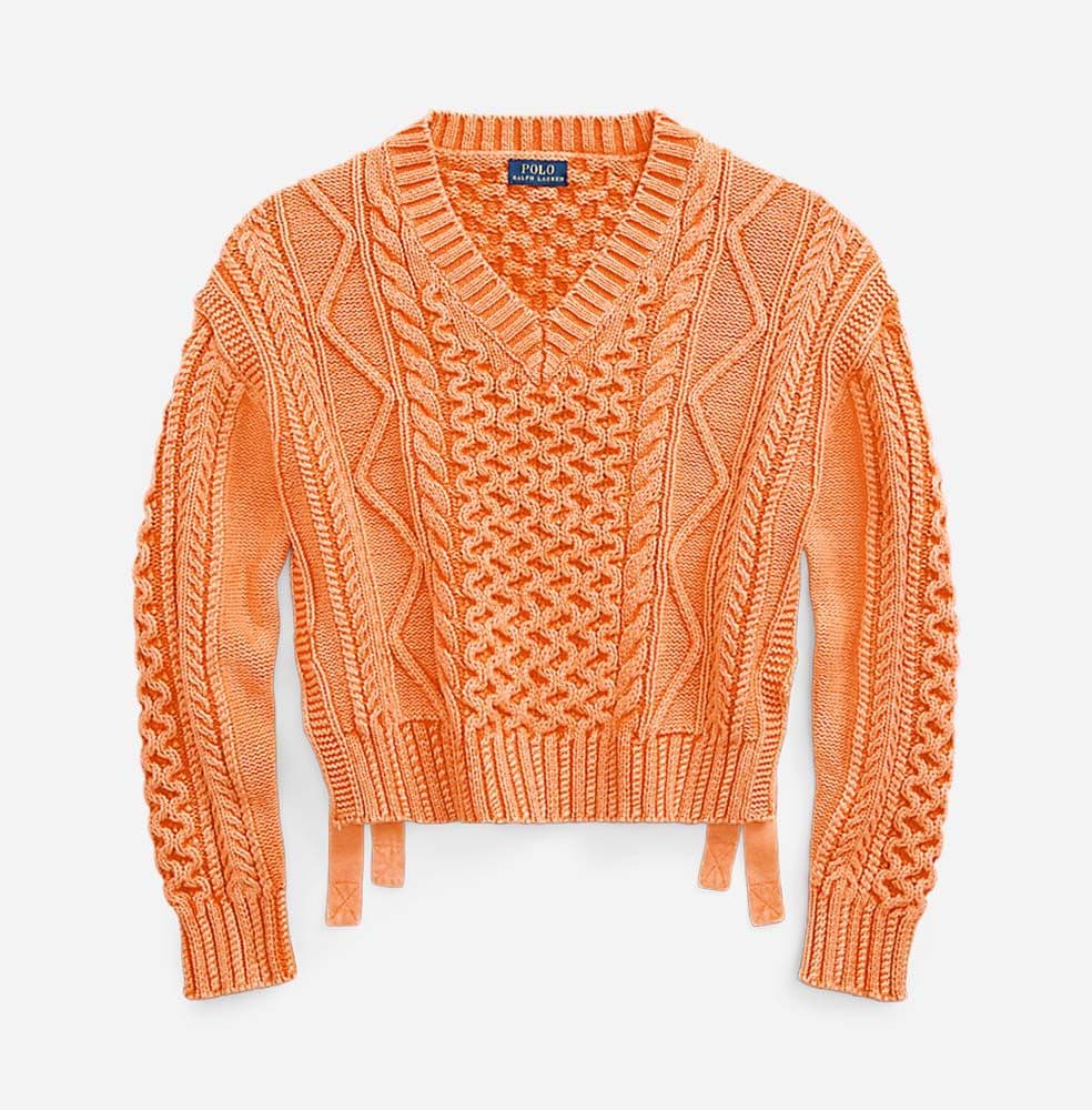 Aran Vn Po-Long Sleeve-Pullover Washed May Orange