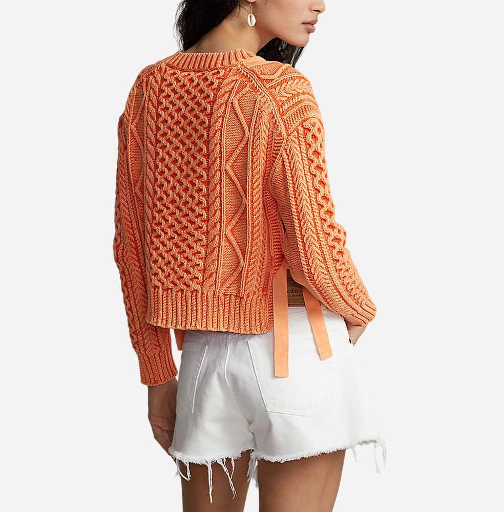 Aran Vn Po-Long Sleeve-Pullover Washed May Orange