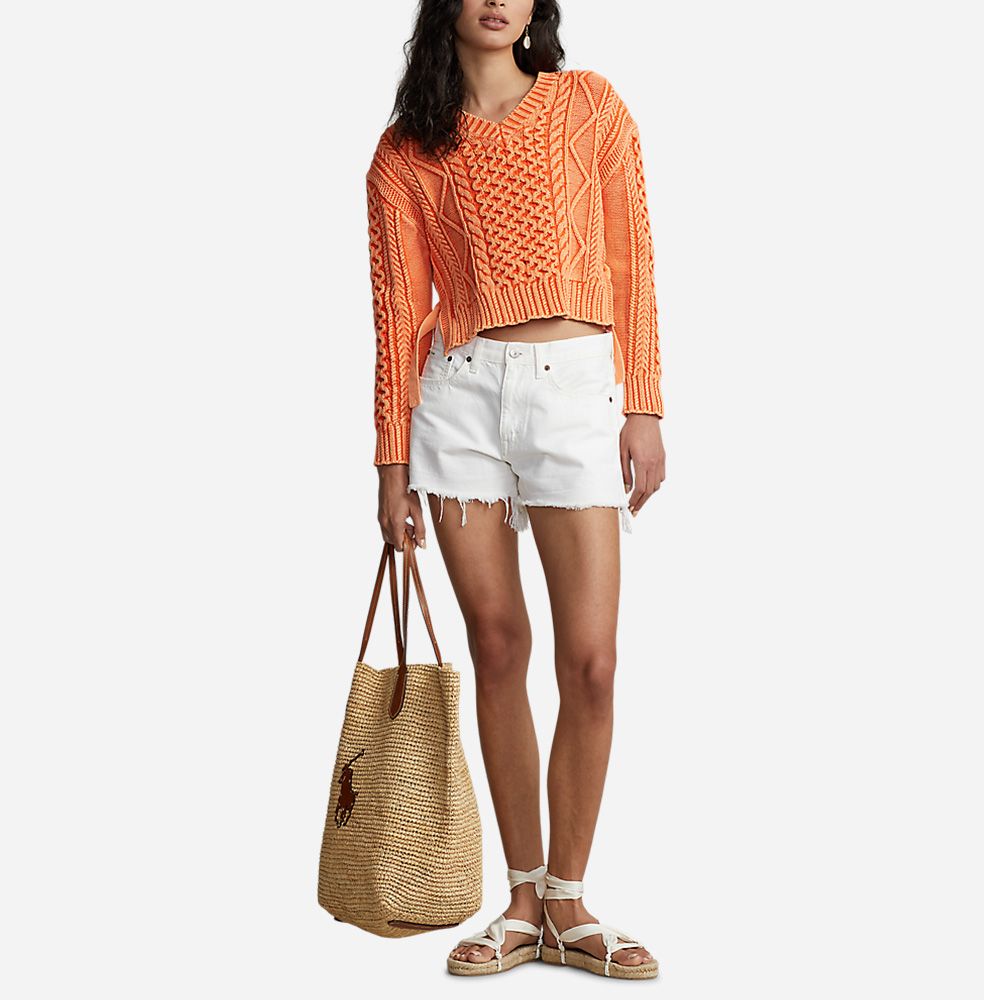 Aran Vn Po-Long Sleeve-Pullover Washed May Orange