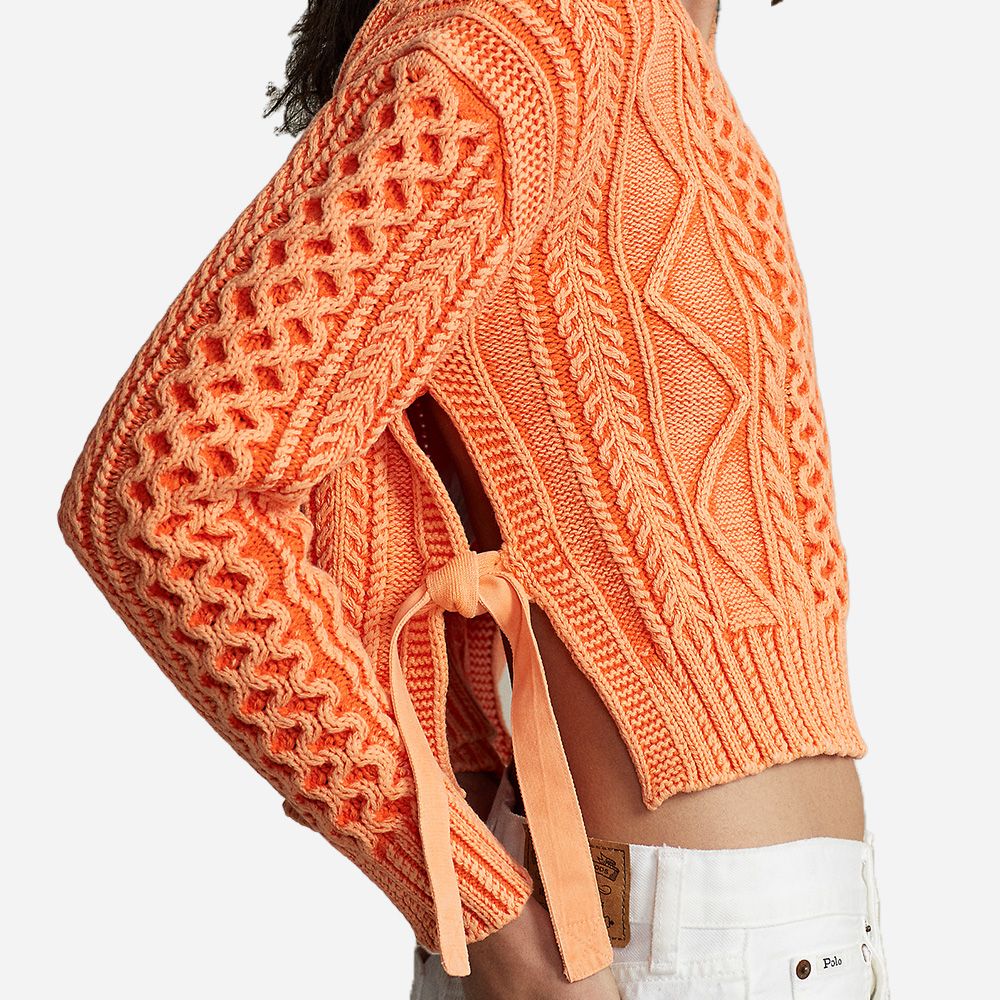 Aran Vn Po-Long Sleeve-Pullover Washed May Orange