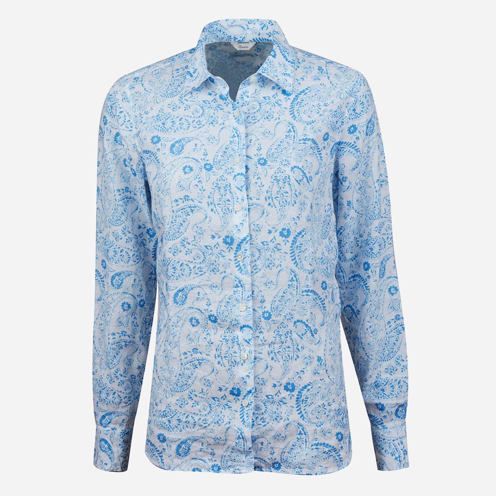 Sofie Shirt Blue Pattern Linen