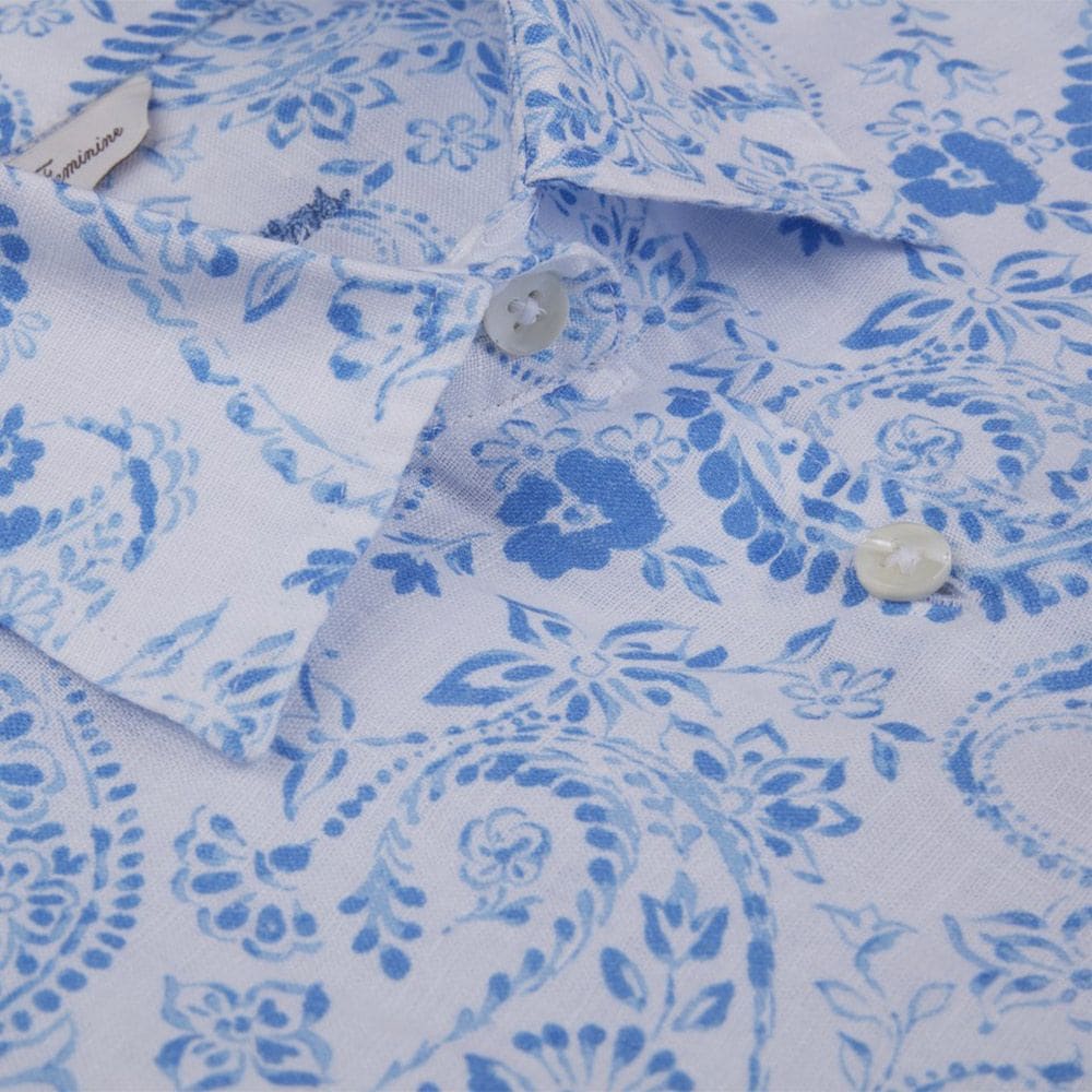 Sofie Shirt Blue Pattern Linen