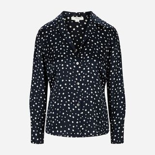 Tossed Dot Fitted Collar Blouse - Deep Marine