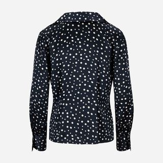 Tossed Dot Fitted Collar Blouse - Deep Marine