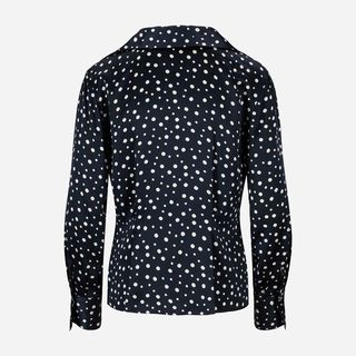 Tossed Dot Fitted Collar Blouse - Deep Marine