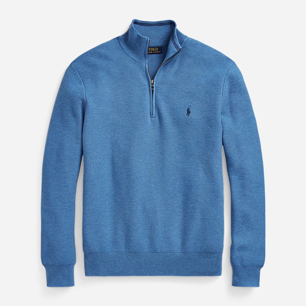Mesh-Knit Cotton Quarter-Zip Sweater Blue Heather