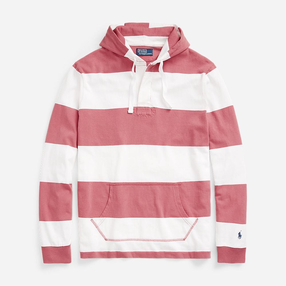 Striped Rugby Hoodie Adirondack Berry/Oxfrd Wht