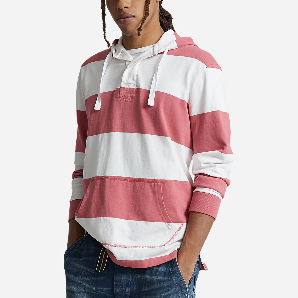 Striped Rugby Hoodie Adirondack Berry/Oxfrd Wht