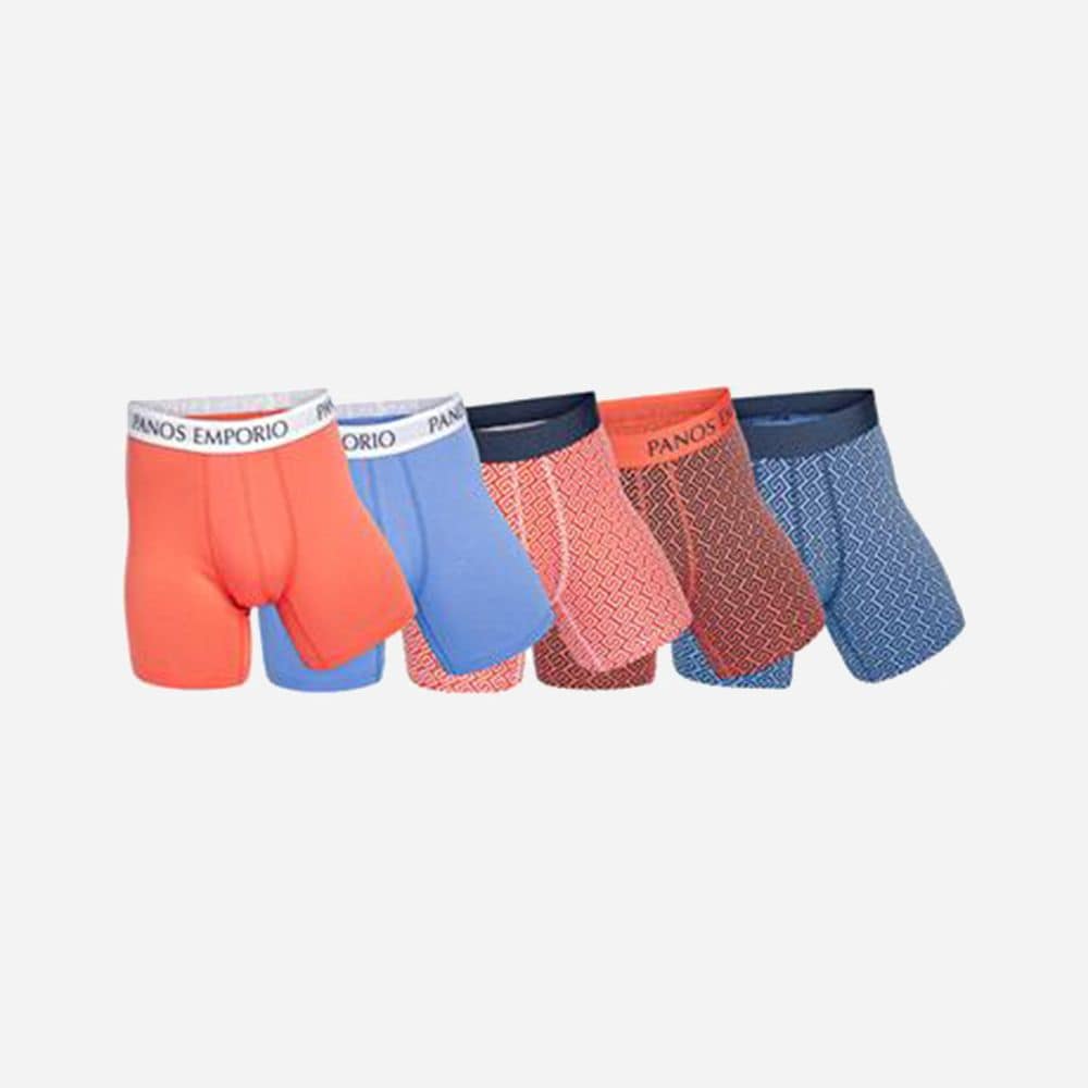 Pe 5pk Bamboo Boxer Seasonal Lt Blue/Meander Navy/Meander Coral/Coral