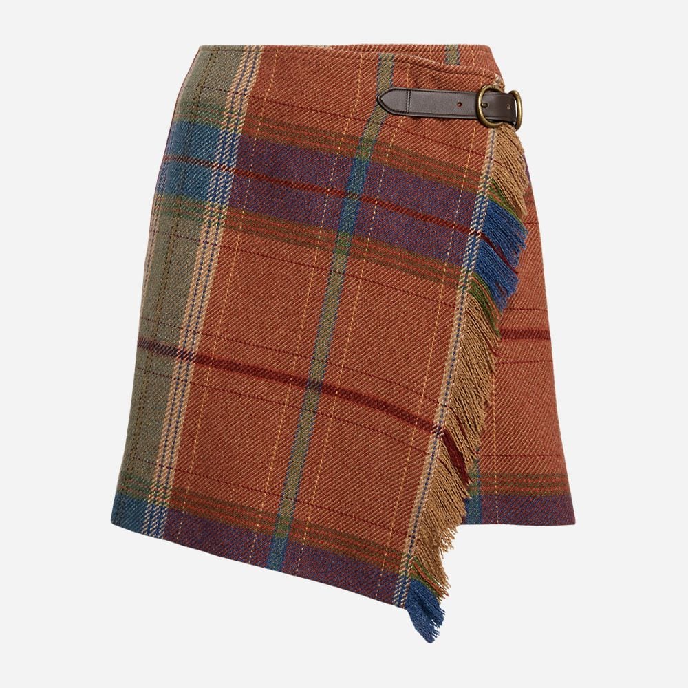 S Wrp Sk-Mini-A Line Burnt Orange Plaid