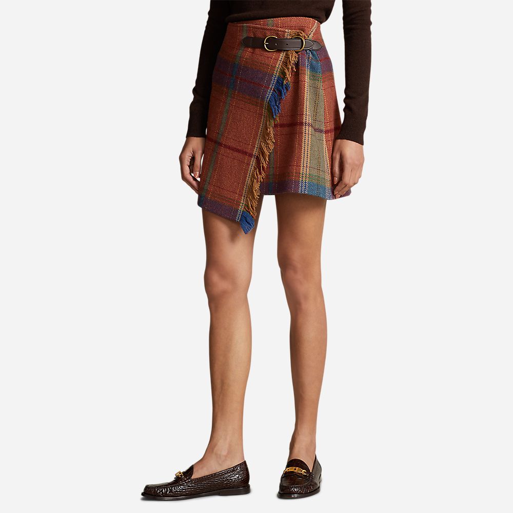 S Wrp Sk-Mini-A Line Burnt Orange Plaid