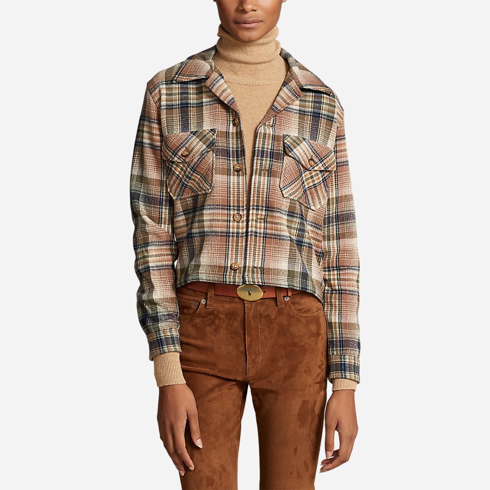 Ls Trvis St-Long Sleeve-Button Front Shirt Brown Olive Multi Plaid