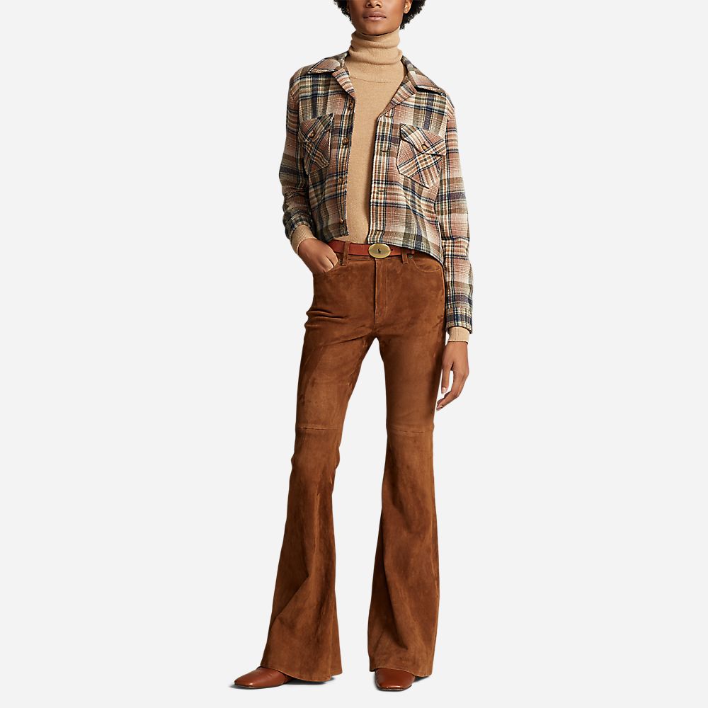 Ls Trvis St-Long Sleeve-Button Front Shirt Brown Olive Multi Plaid