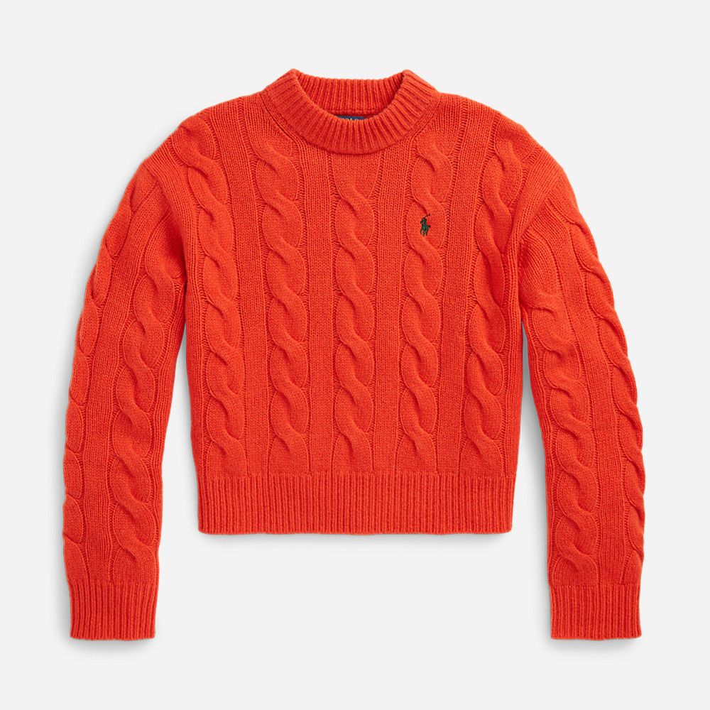 Cable Wool-Cashmere Mockneck Sweater Orange