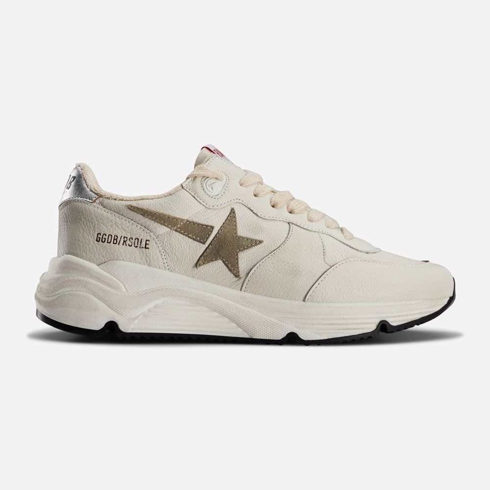 Running Sole Leather Star - White/Taupe/Silver
