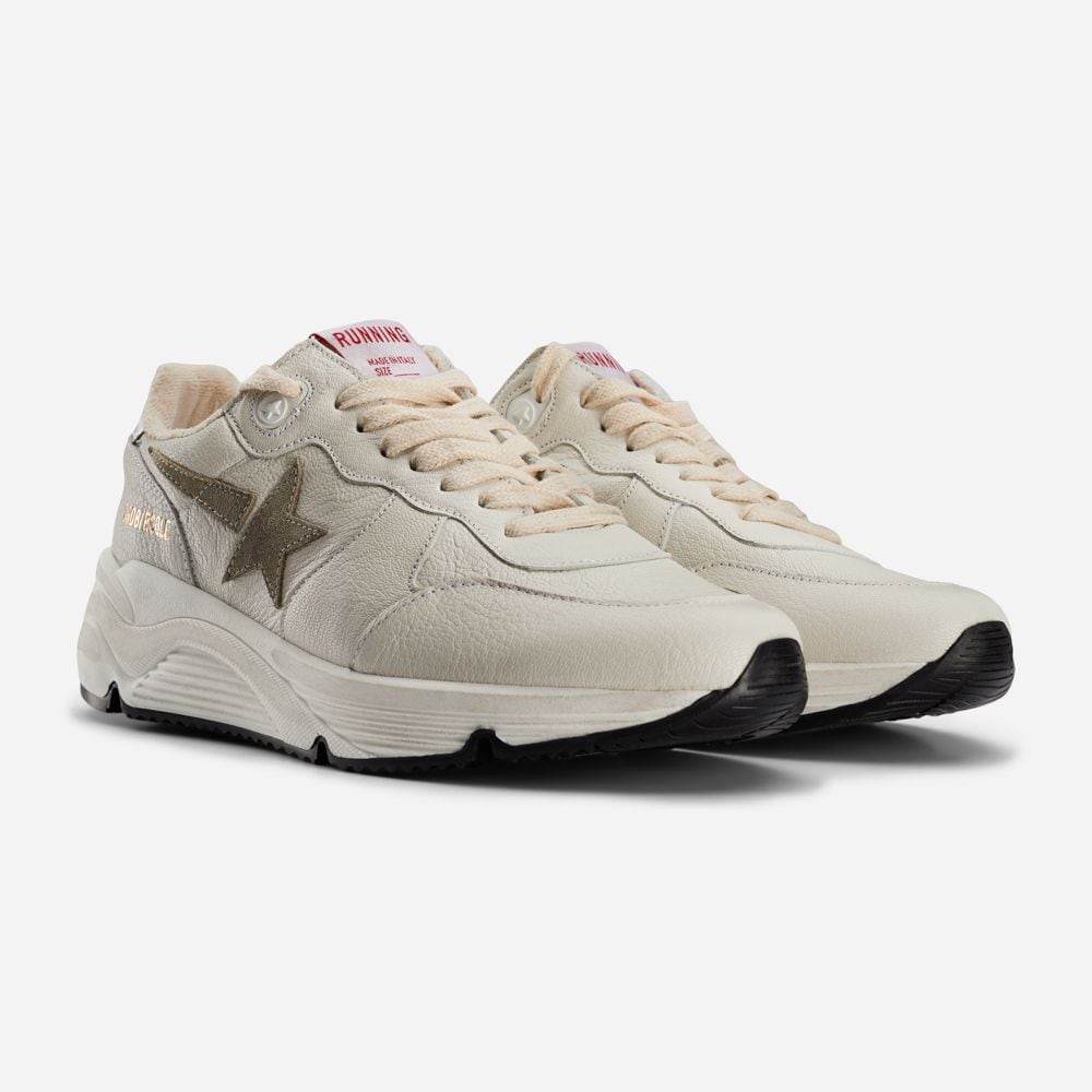 Running Sole Leather Star - White/Taupe/Silver