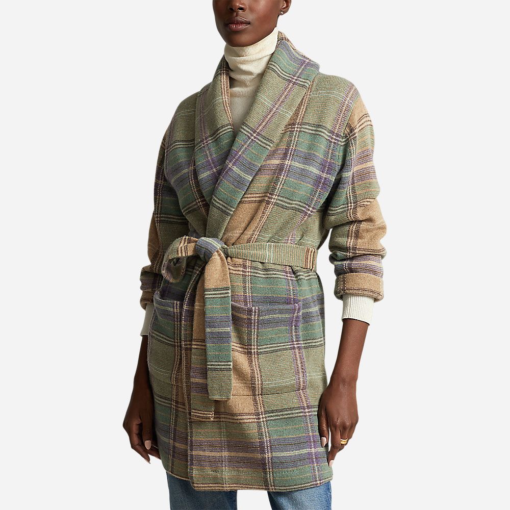 Pld Cardigan-Long Sleeve-Cardigan Camel Plaid Multi