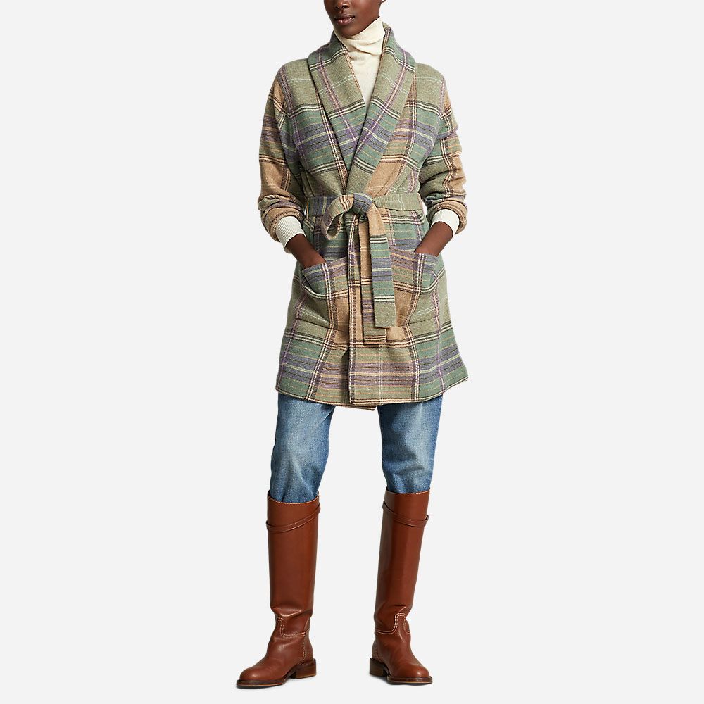 Pld Cardigan-Long Sleeve-Cardigan Camel Plaid Multi