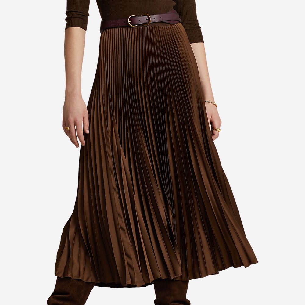 Hybrid Sweater-Pleated Ballet-Neck Dress - American Brown
