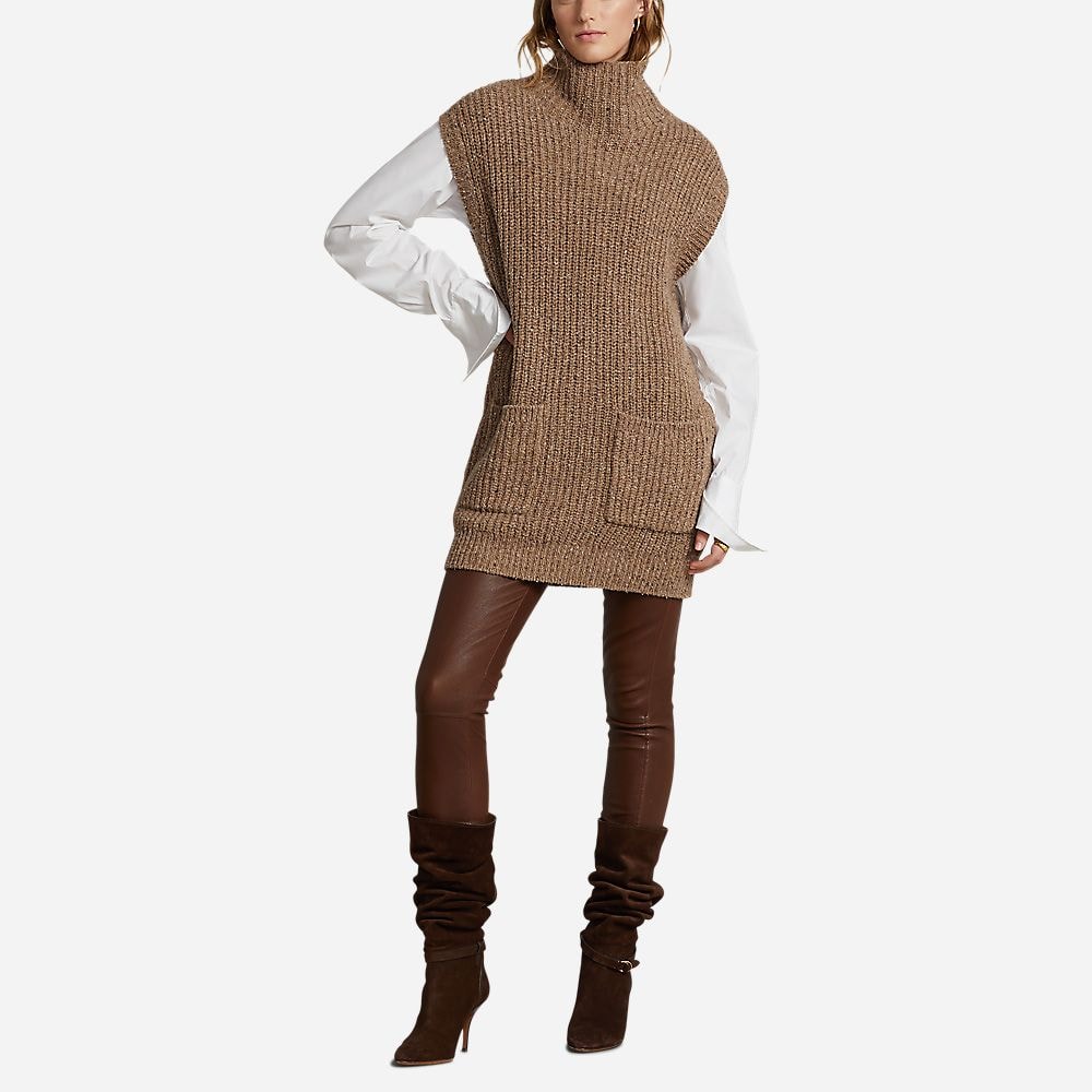 Sl Pkt Tunic-Sleeveless-Pullover Camel Donegal