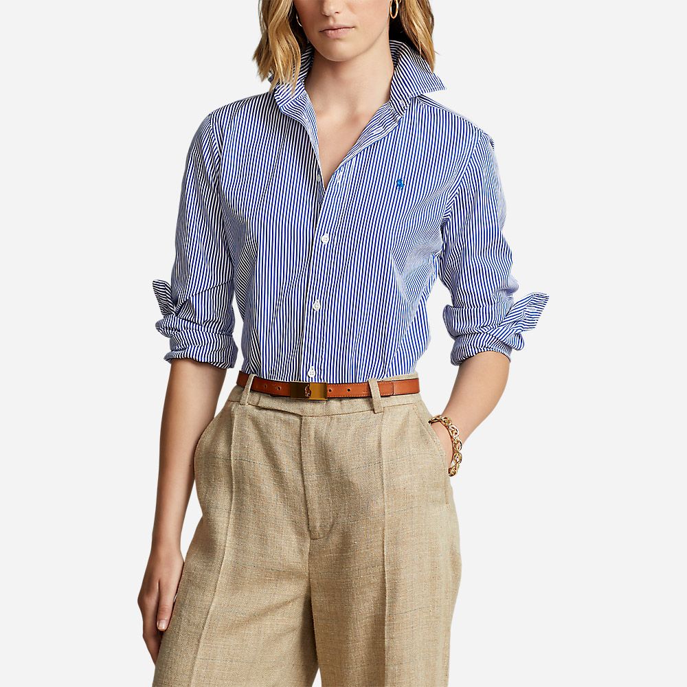 Georgia Classic Fit Striped Cotton Shirt - White/Blue