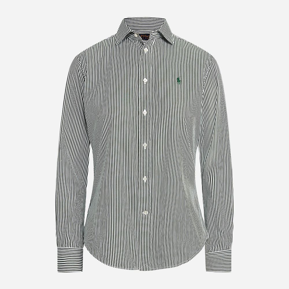Georgia Classic Fit Striped Cotton Shirt - Bottle Green/White