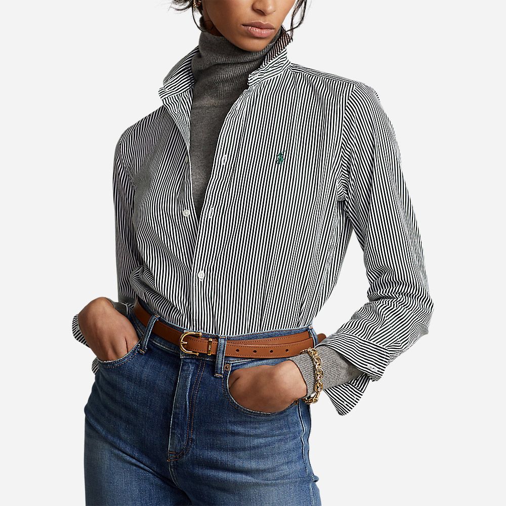 Georgia Classic Fit Striped Cotton Shirt - Bottle Green/White