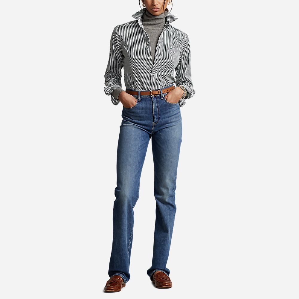 Georgia Classic Fit Striped Cotton Shirt - Bottle Green/White