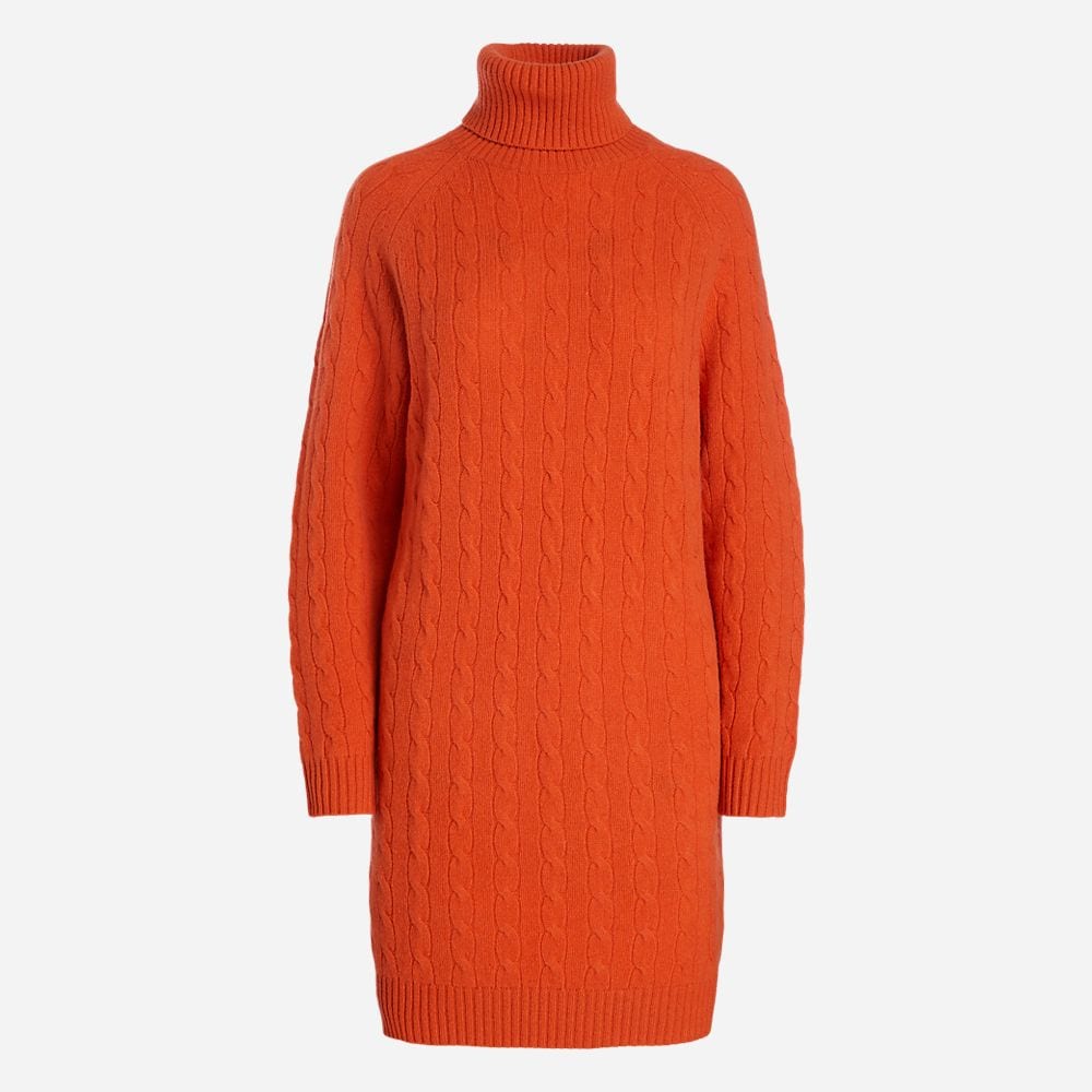Wool-Cashmere Turtleneck Sweater Dress Orange