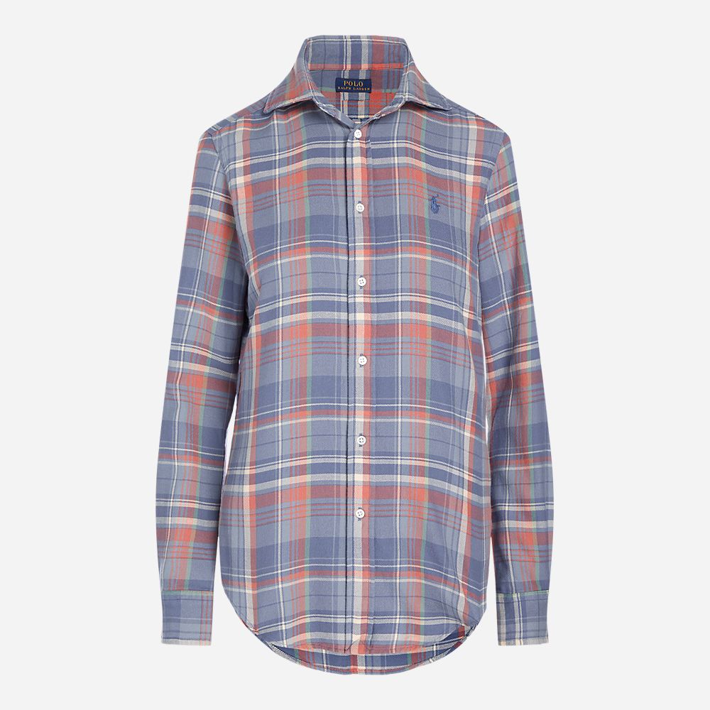 Est Georgia-Long Sleeve-Button Front Shirt 1308 Blue/ Green Plaid