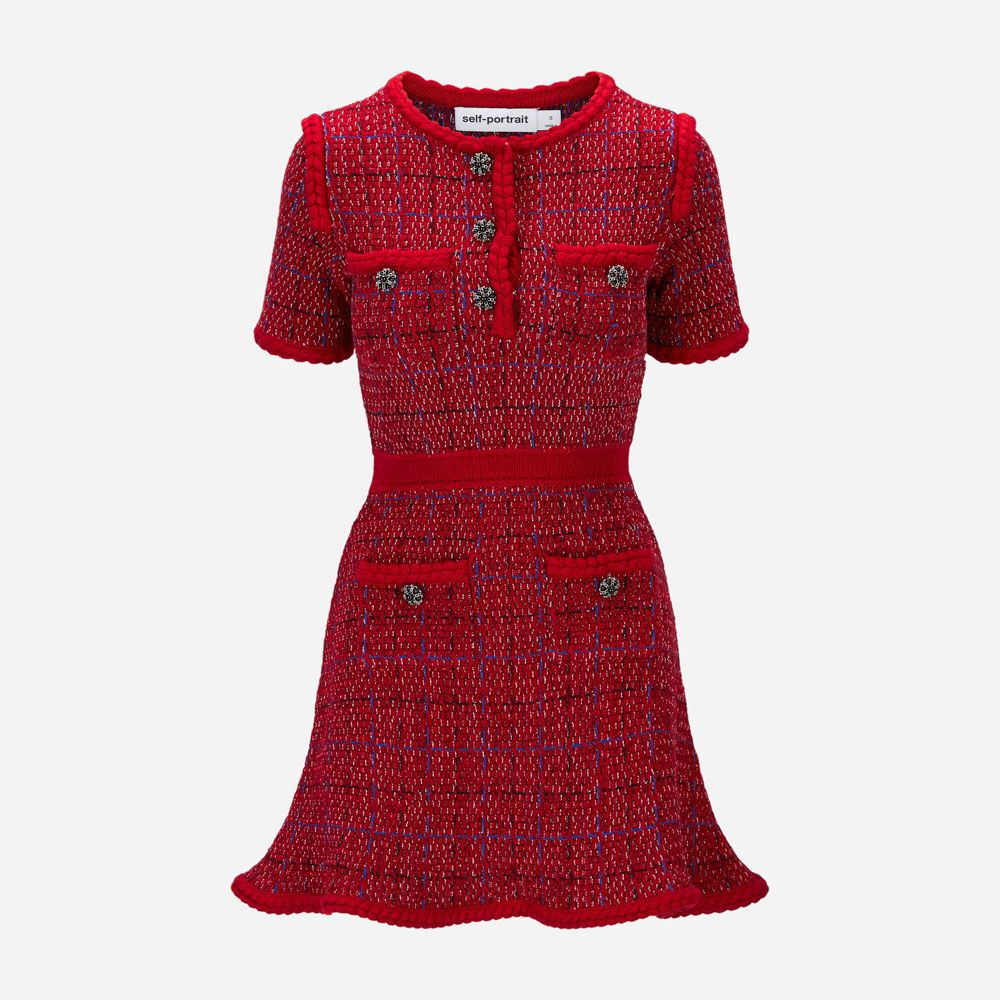 Melange Knit Dress Red