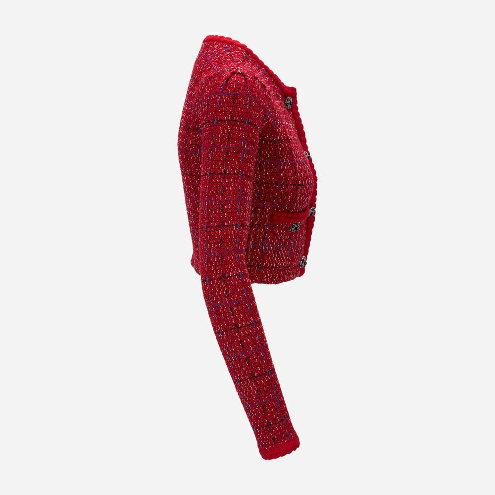 Melange Knit Jacket Red
