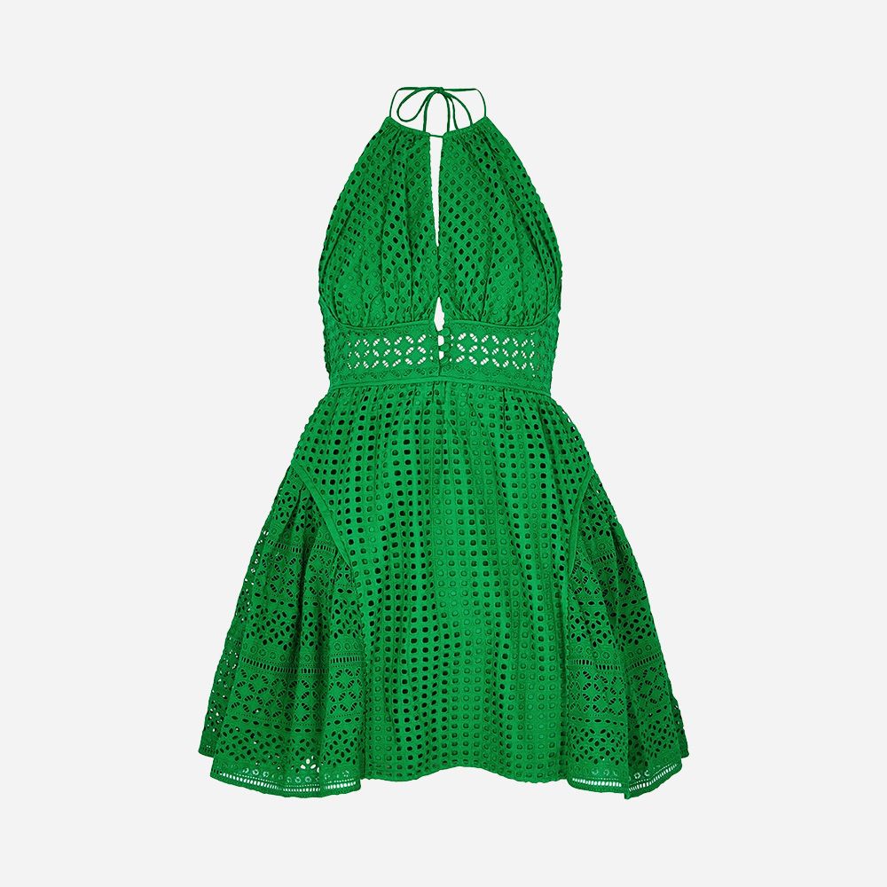 Cotton Broderie Anglaise Mini Dress Green