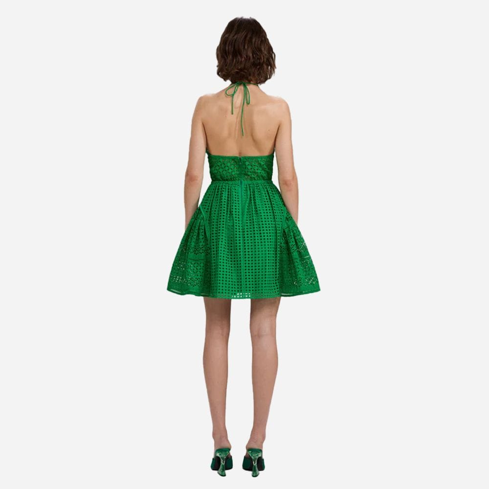 Cotton Broderie Anglaise Mini Dress Green