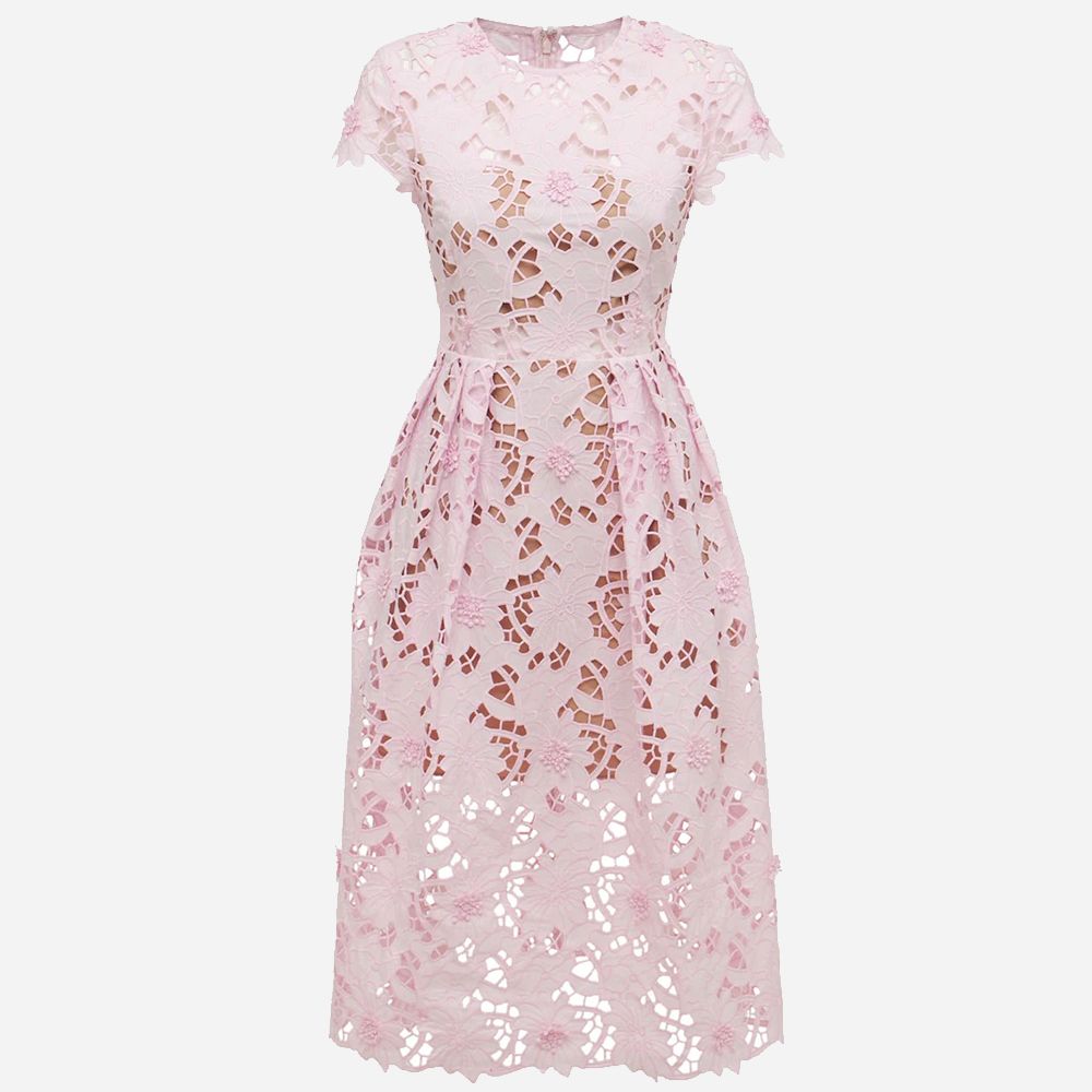 Cotton Guipure Midi Dress Light Pink