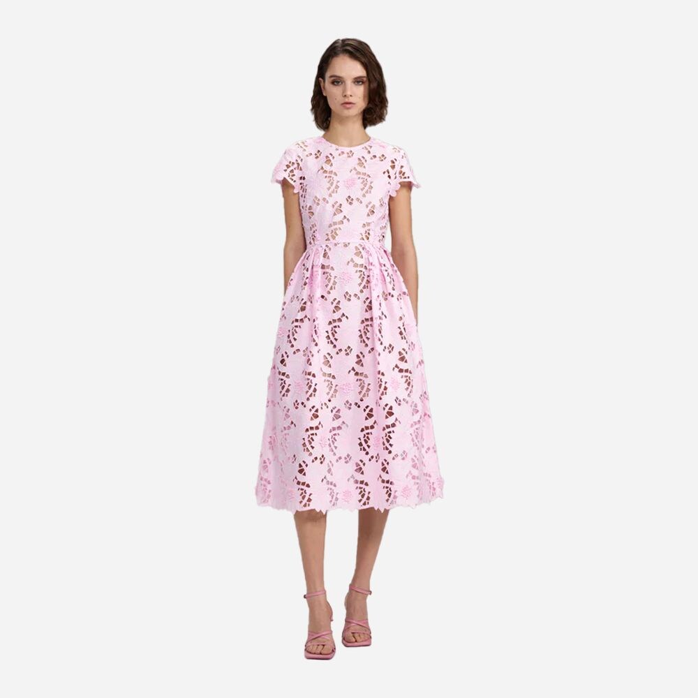 Cotton Guipure Midi Dress Light Pink