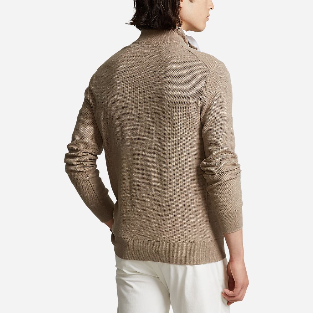 Mesh-Knit Cotton Quarter-Zip Sweater Honey Brown Heather