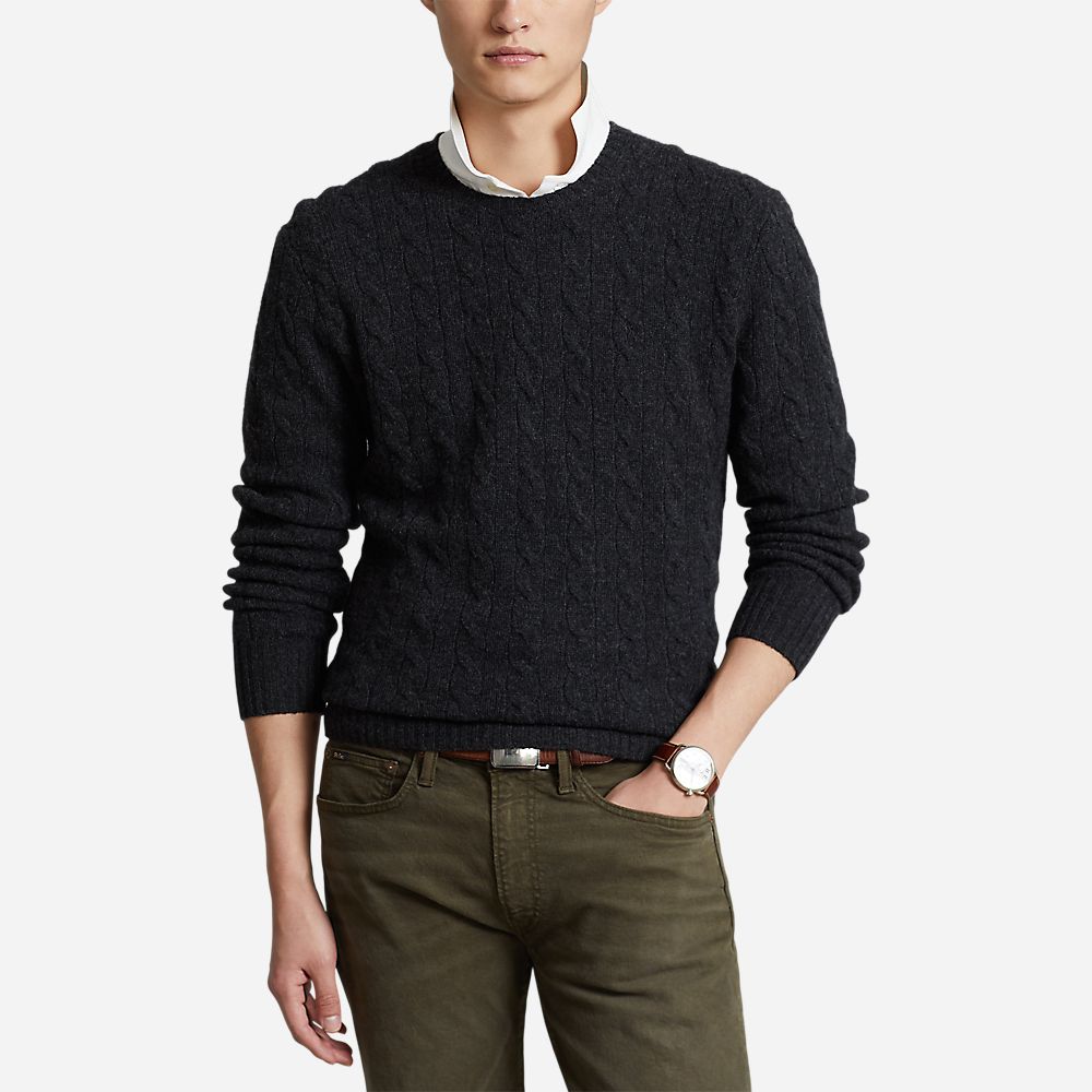Wool-Cashmere Cable-Knit Sweater Dark Granite Hthr