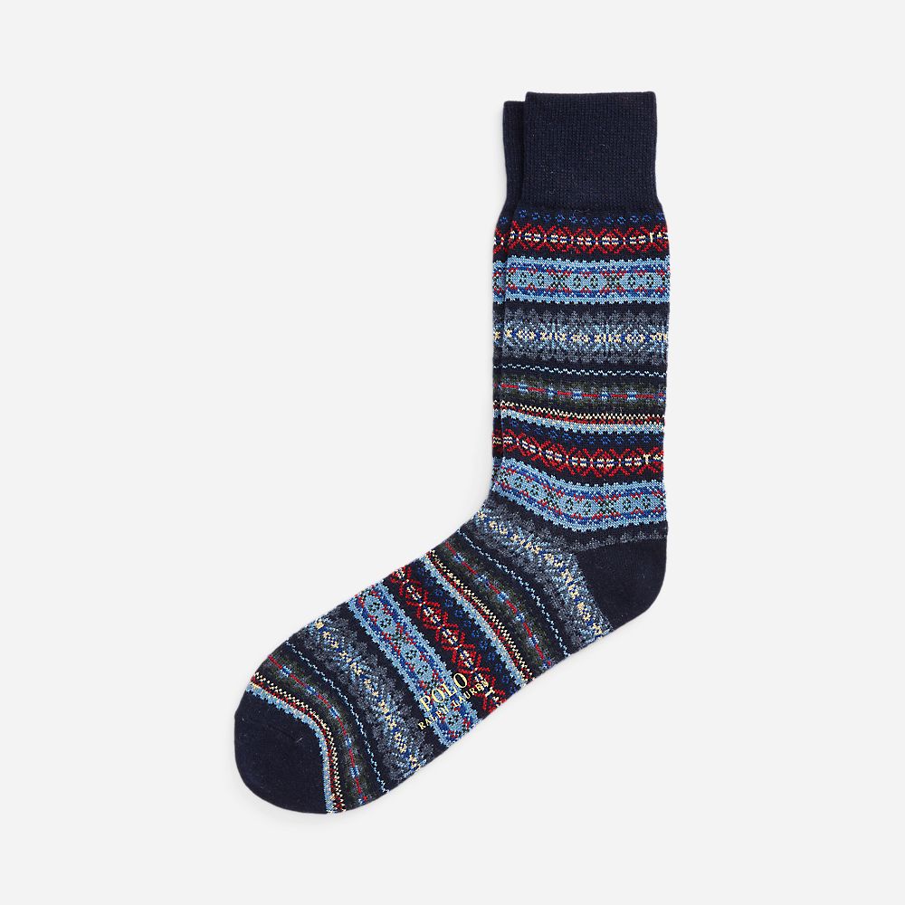 Fairisl Sngl-Crew Sock-Single Navy Fairisle