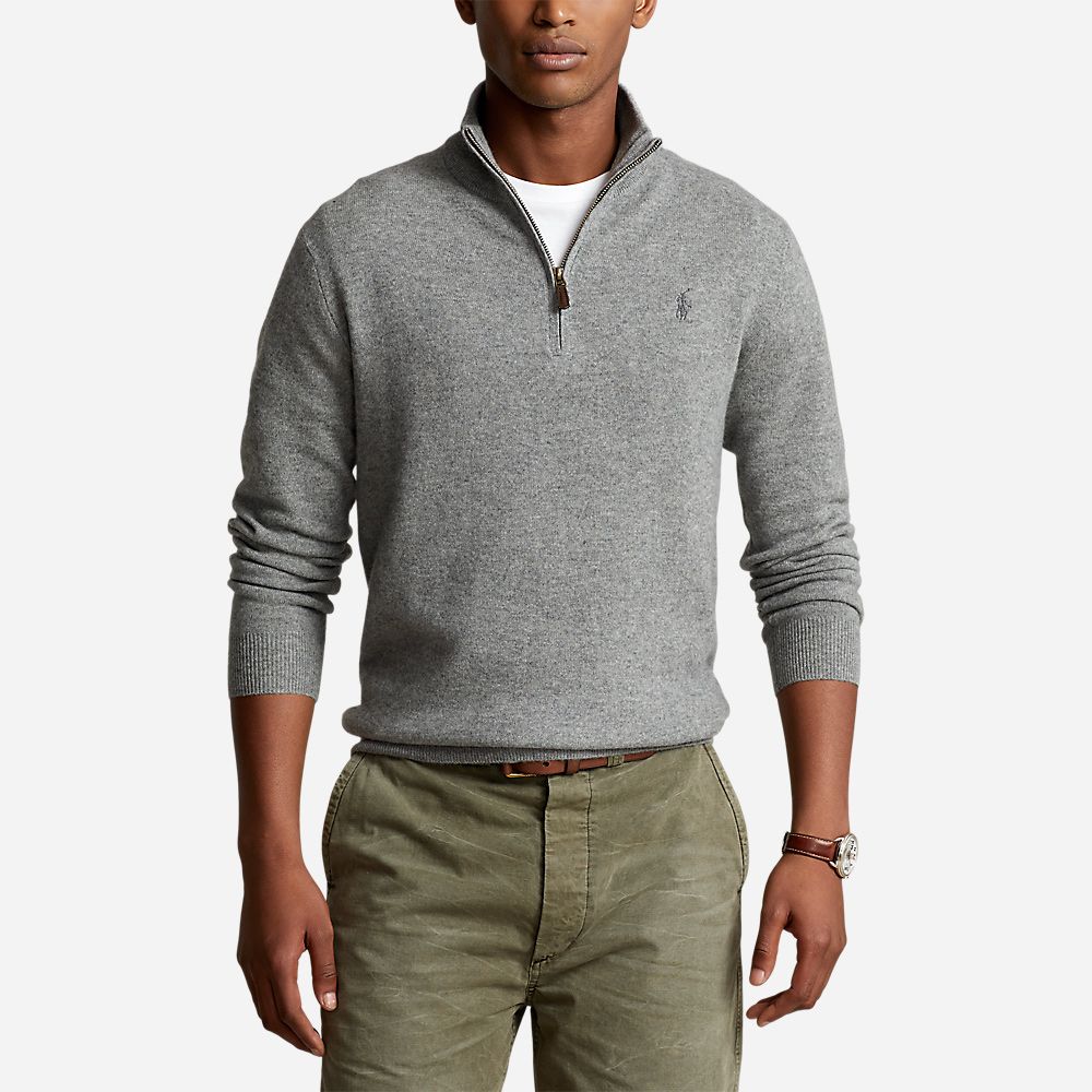 Wool Quarter-Zip Sweater Fawn Grey Heather