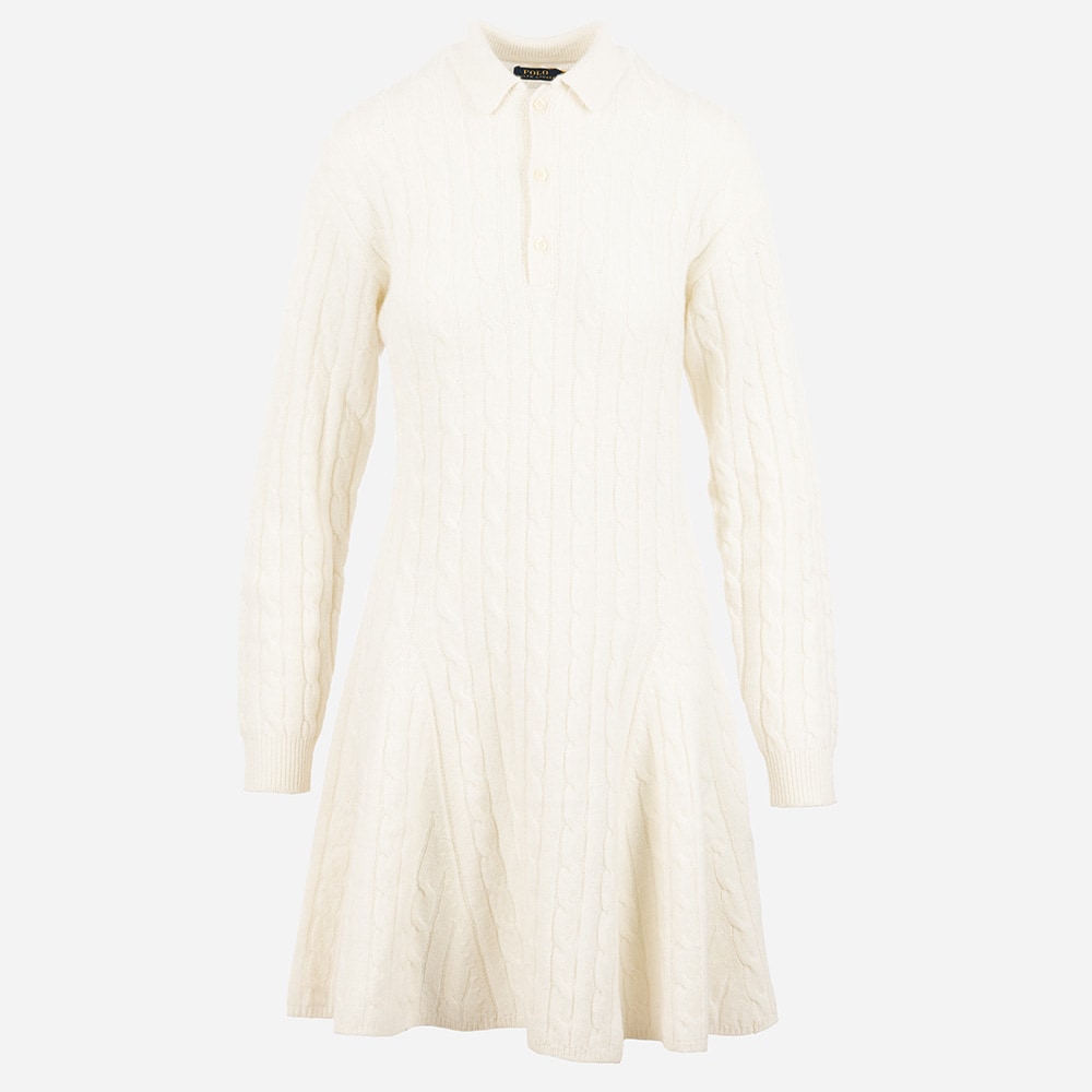 Cable-Knit Wool-Cashmere Sweater Dress - Cream