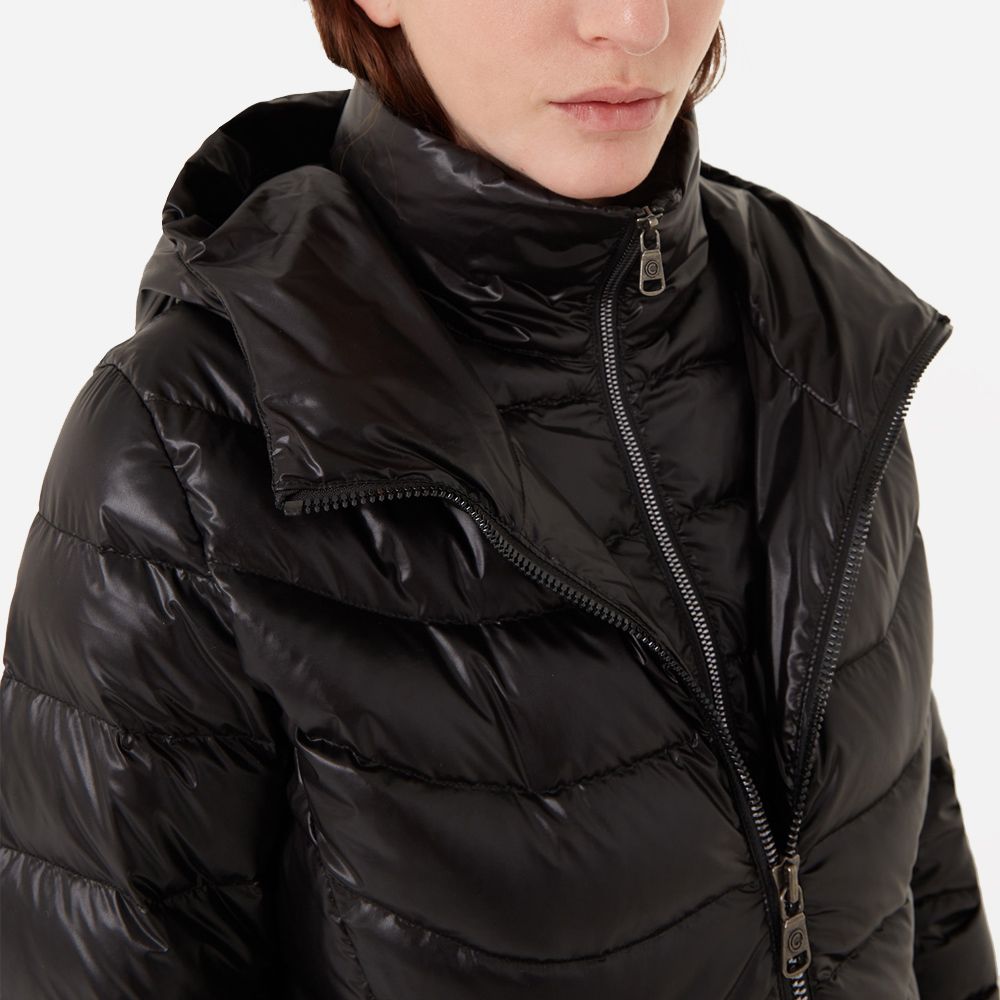 Down Jacket Hoodie Long - Black