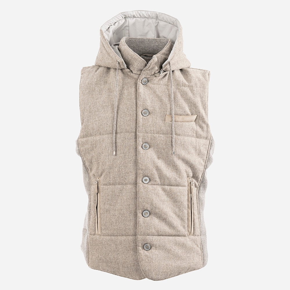 Gilet Wool Hood - Beige