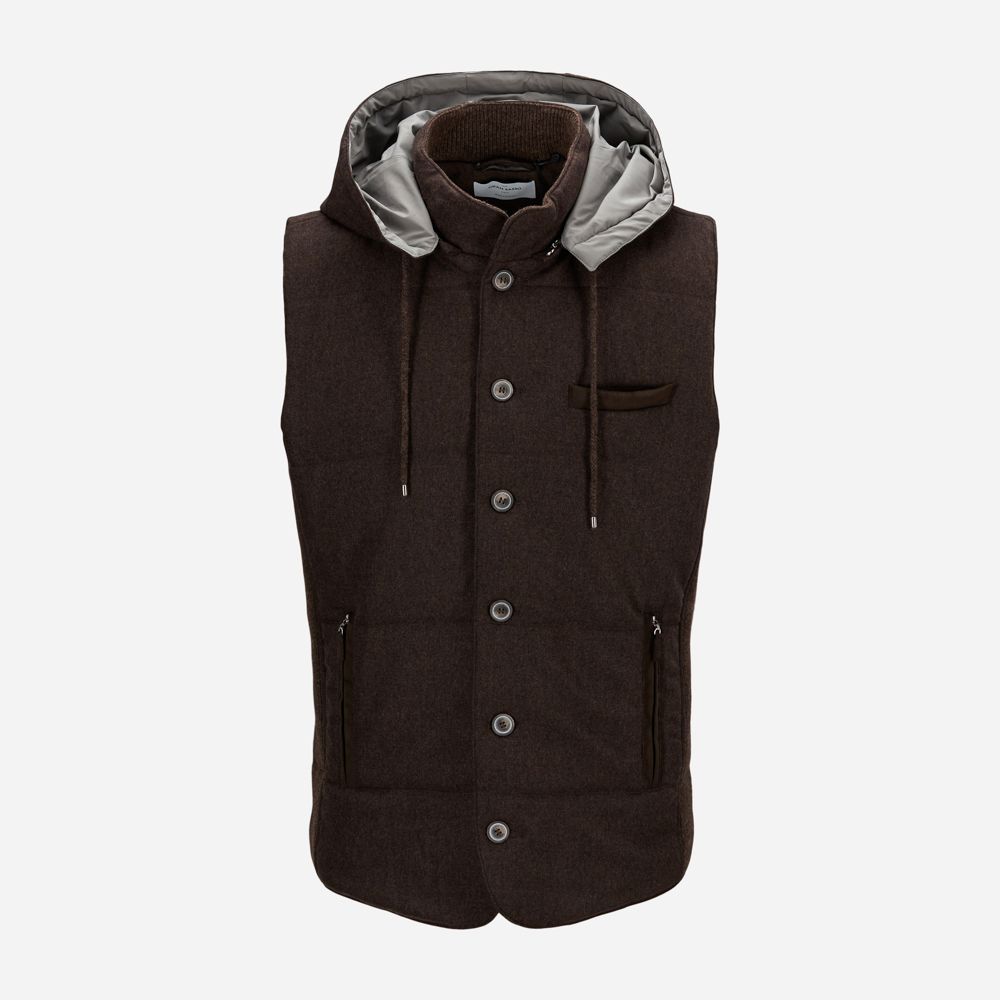 Gilet Wool Hood - Dk Brown