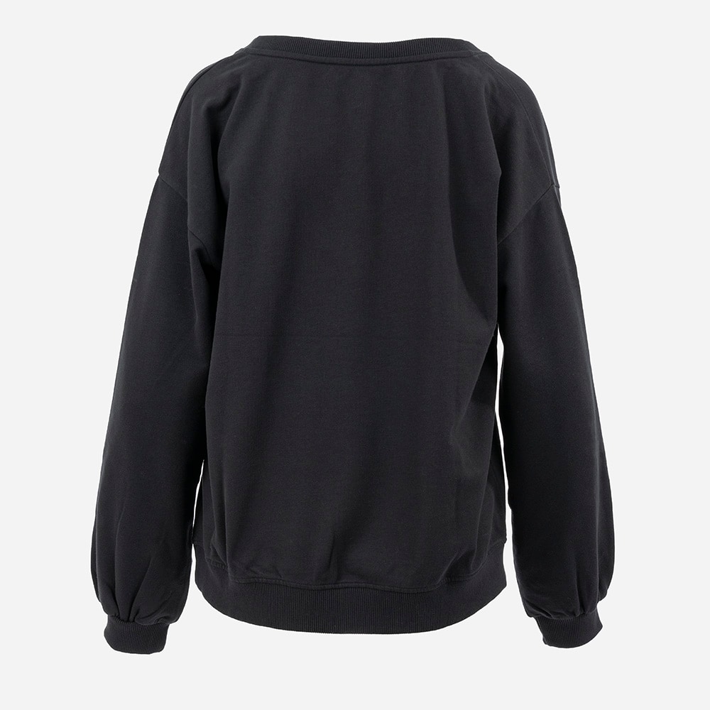 Fleece Sweater V-Neck With Puffy Sleeves Black