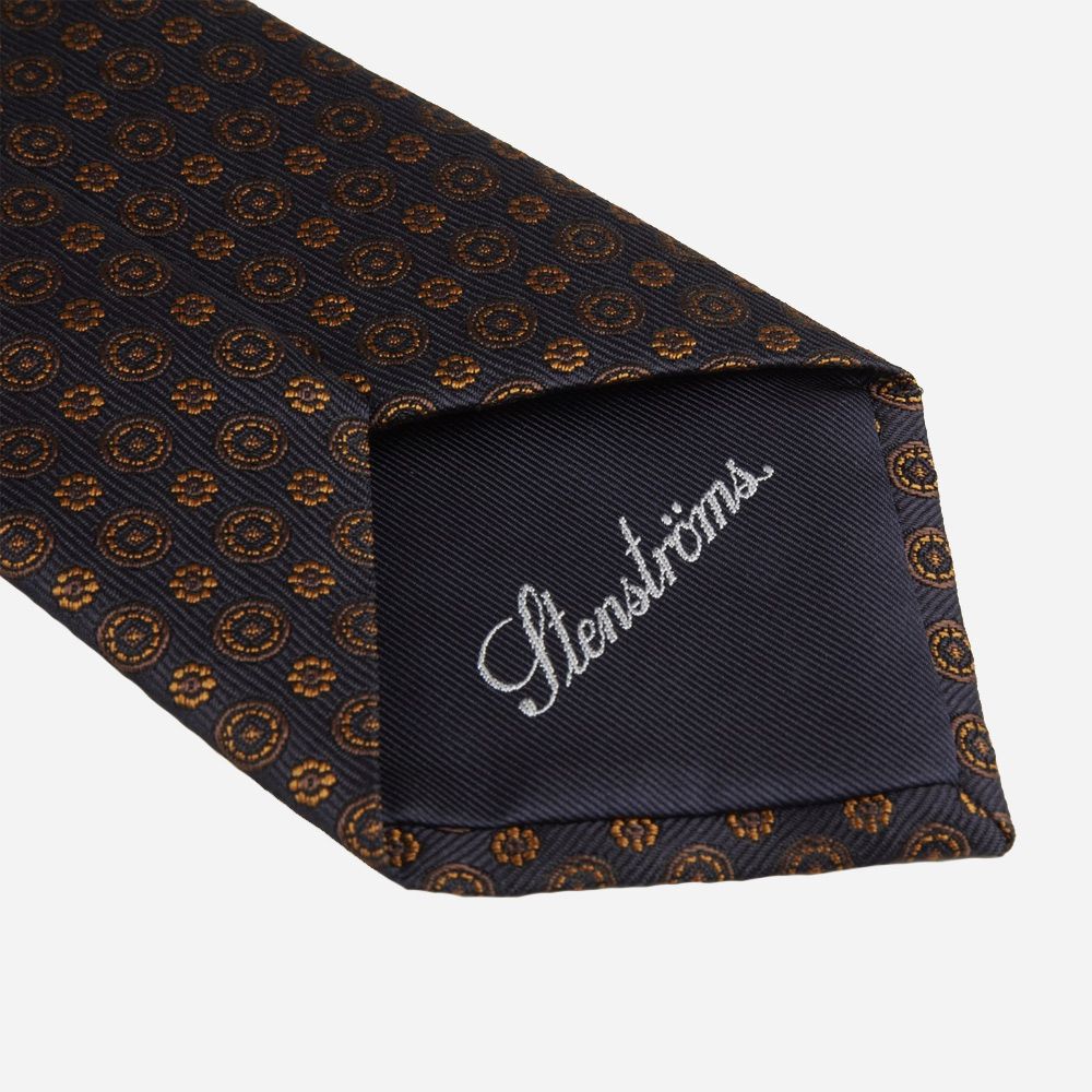 Silk Tie - Navy Brown Pattern
